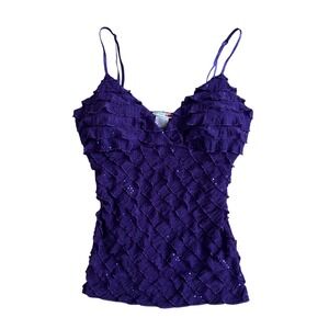Vtg y2k Sequin Ruffle Camisole Top fairy coquette whimsy Size Small